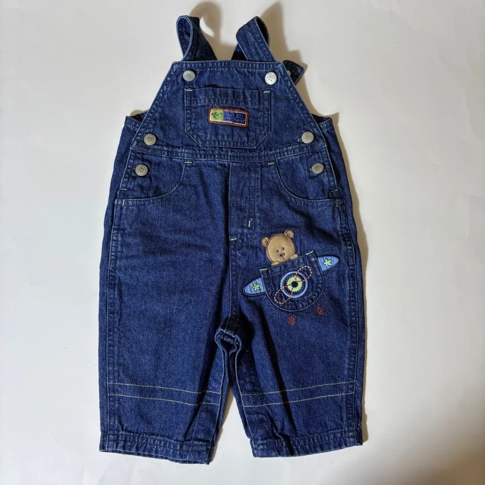 Vintage Carters 6M Teddy Airplane Denim Overalls Little‎ guy on the go